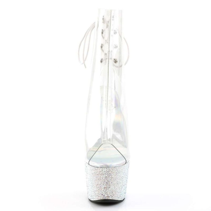 High Heels Pleaser | Pleaser Stiefelette Bejeweled-1018Dm-7 Transparent Silber Strass