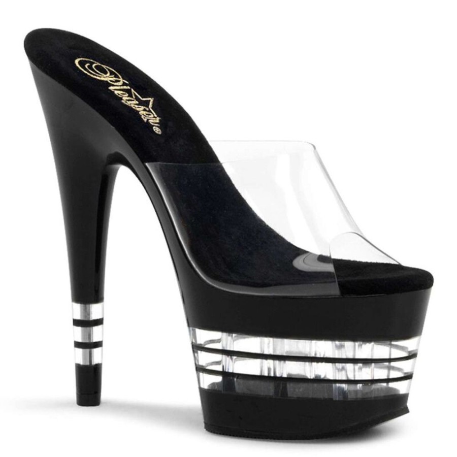 High Heels Pleaser | Pleaser Pantolette Adore-701Ln Transparent Schwarz