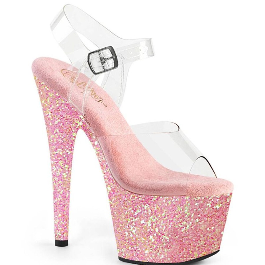 High Heels Pleaser | Pleaser Adore-708Lg Plateau Sandaletten Glitter Transparent Pink