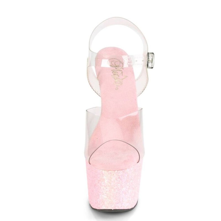 High Heels Pleaser | Pleaser Adore-708Lg Plateau Sandaletten Glitter Transparent Pink