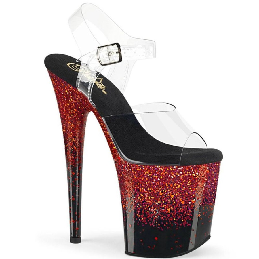 High Heels Pleaser | Pleaser Flamingo-808Ss Plateau Sandaletten Glitter Transparent Schwarz