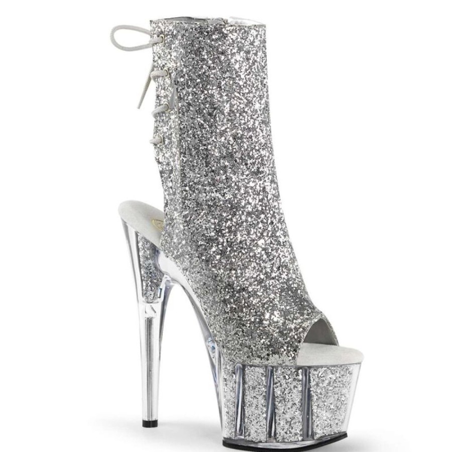 High Heels Pleaser | Pleaser Stiefelette Adore-1018G Silber Glitter