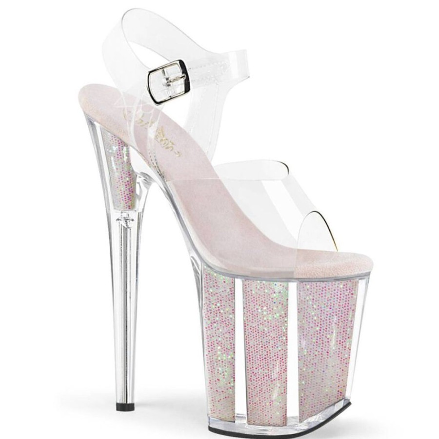 High Heels Pleaser | Pleaser Flamingo-808G Plateau Sandaletten Glitter Transparent Rosa