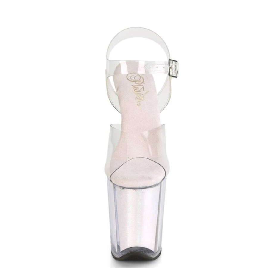 High Heels Pleaser | Pleaser Flamingo-808G Plateau Sandaletten Glitter Transparent Rosa