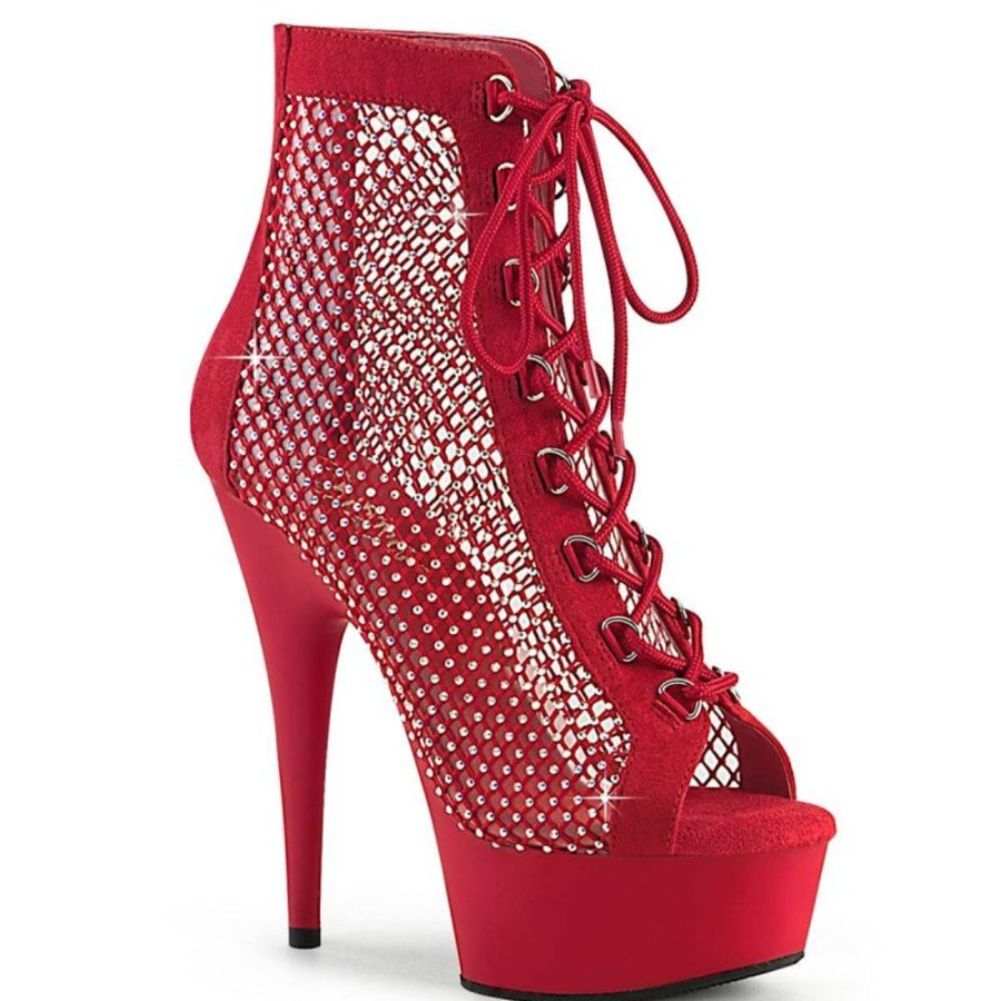 High Heels Pleaser | Pleaser Delight-600-33Rm Plateau Stiefeletten Kunstliches Wildleder Strass Rot