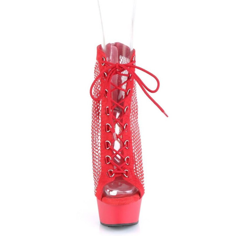 High Heels Pleaser | Pleaser Delight-600-33Rm Plateau Stiefeletten Kunstliches Wildleder Strass Rot