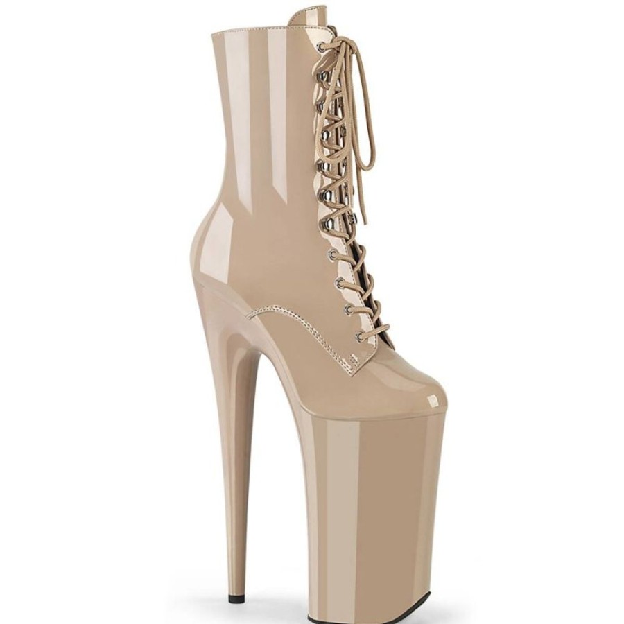 High Heels Pleaser | Pleaser Beyond-1020 Plateau Stiefeletten Lack Beige