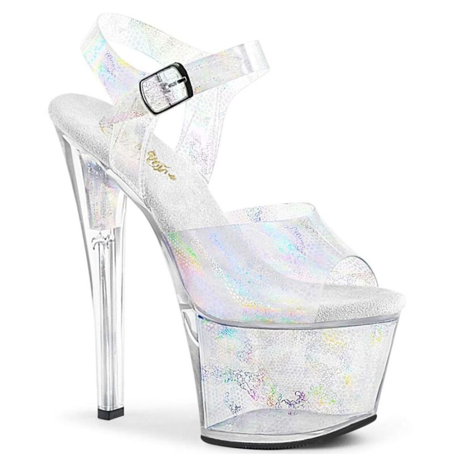 High Heels Pleaser | Pleaser Sandalette Sky-308N Silber Hologram