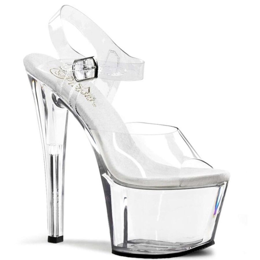 High Heels Pleaser | Pleaser Sandalette Sky-308 Transparent Silber