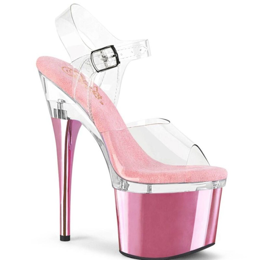 High Heels Pleaser | Pleaser Esteem-708 Plateau Sandaletten Chrom Rosa