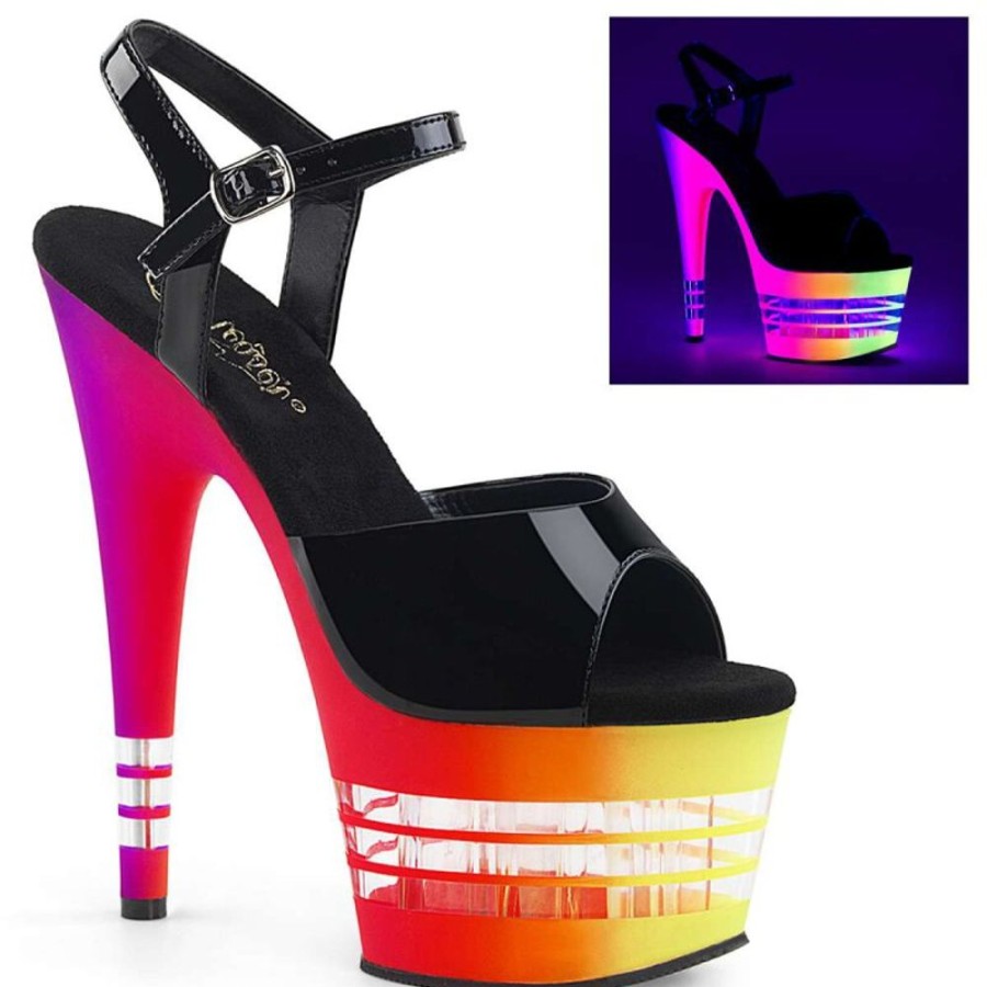 High Heels Pleaser | Pleaser Sandalette Adore-709Uvln Schwarz Neon-Bunt