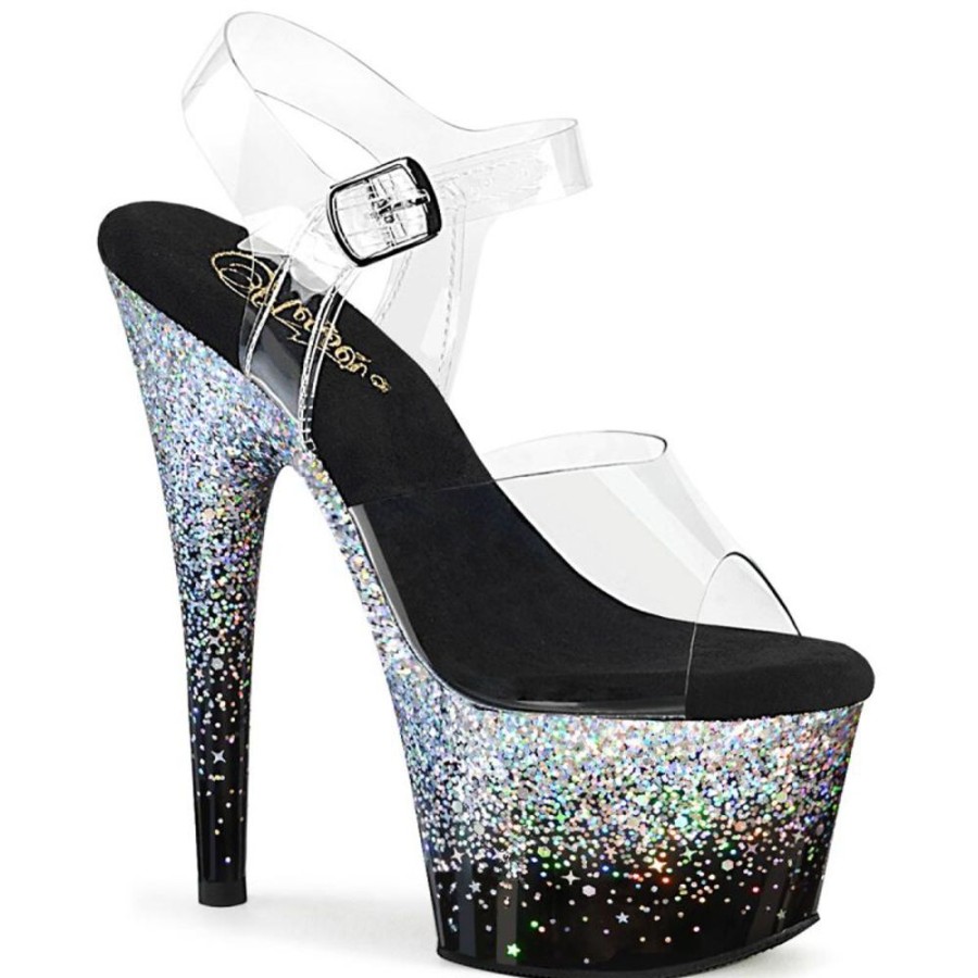 High Heels Pleaser | Pleaser Adore-708Ss Plateau Sandaletten Glitter Transparent Silber