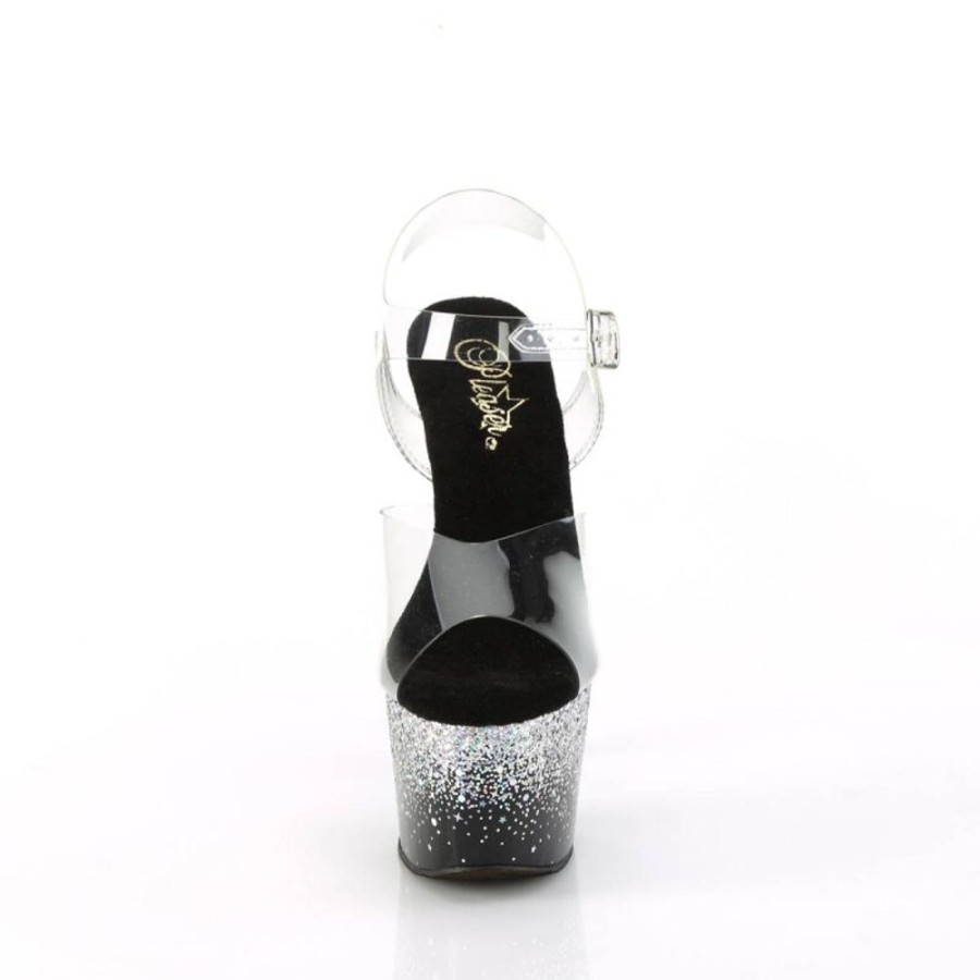 High Heels Pleaser | Pleaser Adore-708Ss Plateau Sandaletten Glitter Transparent Silber