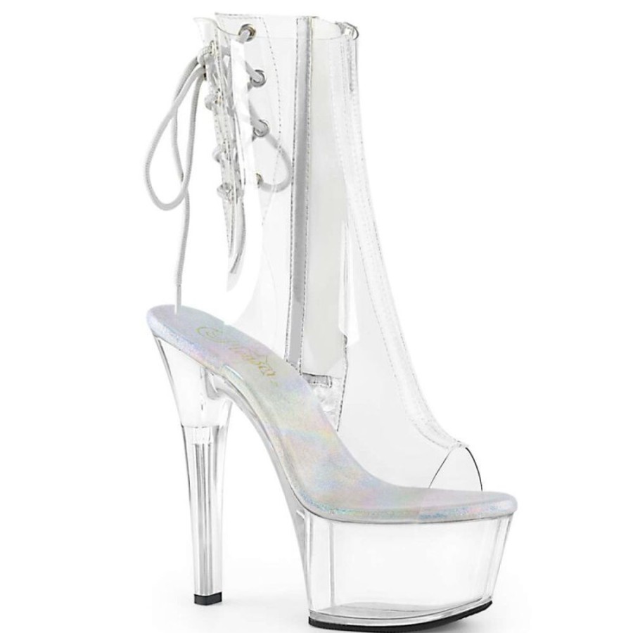 High Heels Pleaser | Pleaser Stiefelette Aspire-1018C Transparent Silber