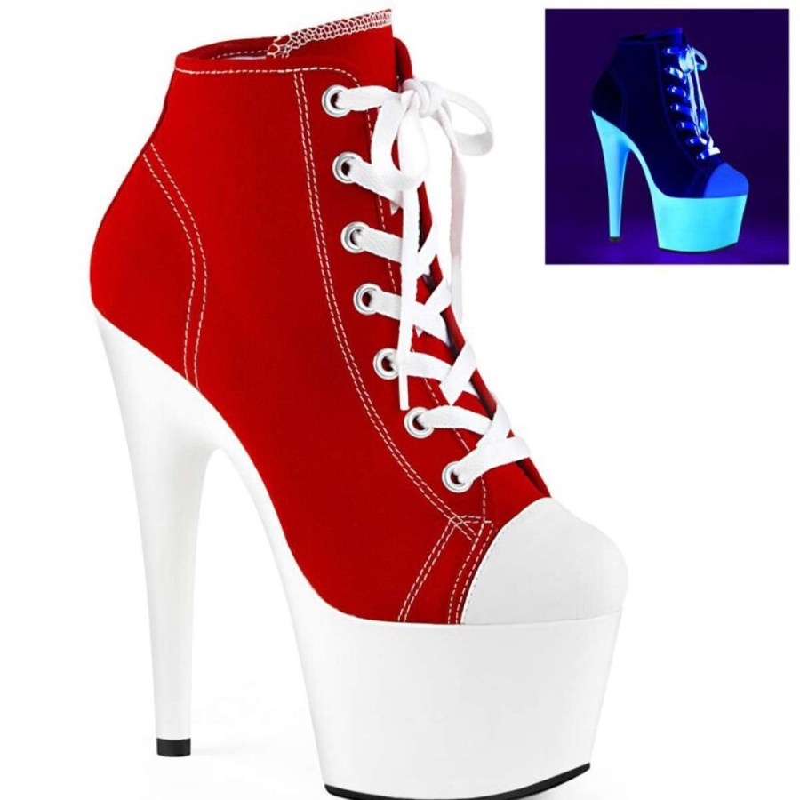 High Heels Pleaser | Pleaser Stiefelette Adore-700Sk-02 Rot Neon-Weis