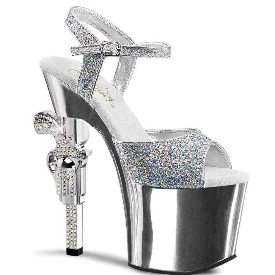 High Heels Pleaser | Pleaser Sandalette Revolver-709G Silber Multi Glitter Chrom