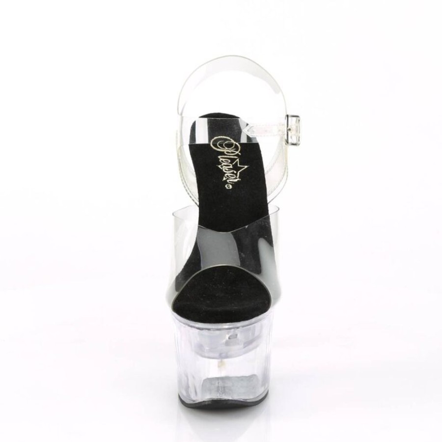 High Heels Pleaser | Pleaser Flashdance-708 Plateau Sandaletten Transparent Schwarz