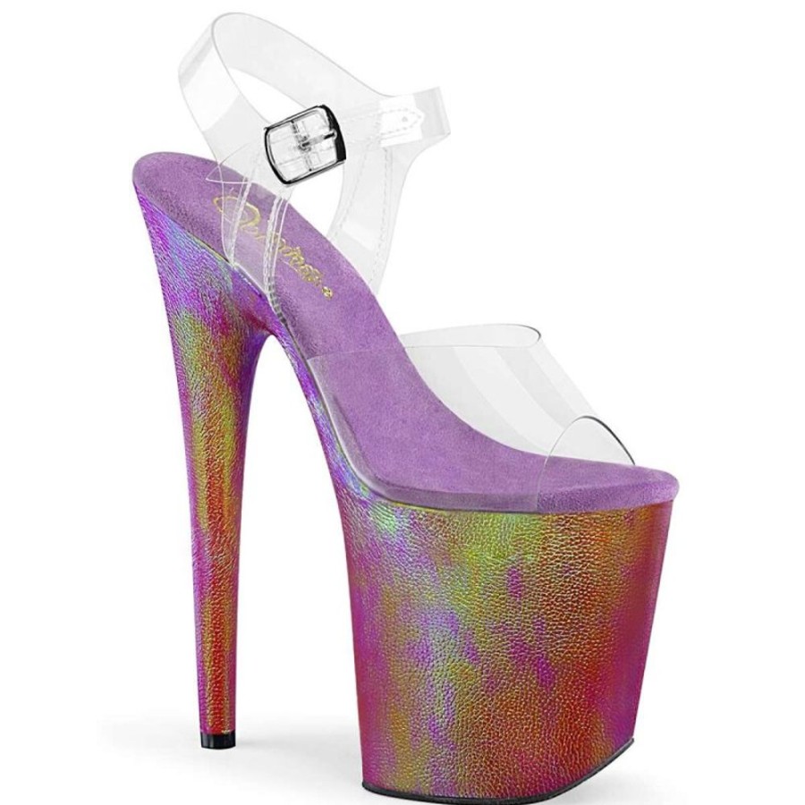 High Heels Pleaser | Pleaser Sandalette Flamingo-808Wr Transparent Lila Hologram