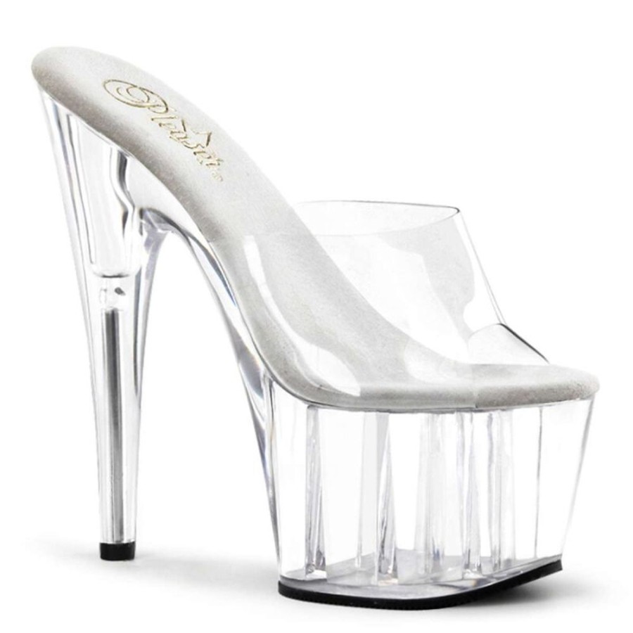 High Heels Pleaser | Pleaser Pantolette Adore-701 Transparent Silber