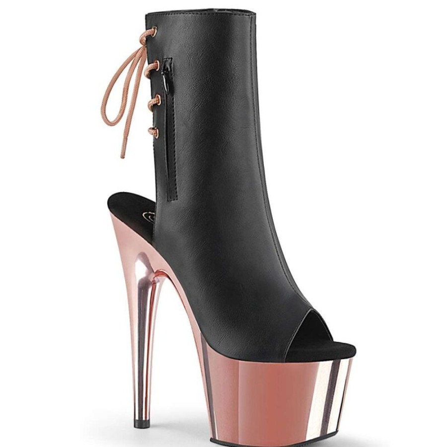 High Heels Pleaser | Pleaser Stiefelette Adore-1018 Schwarz Rose-Gold Chrom