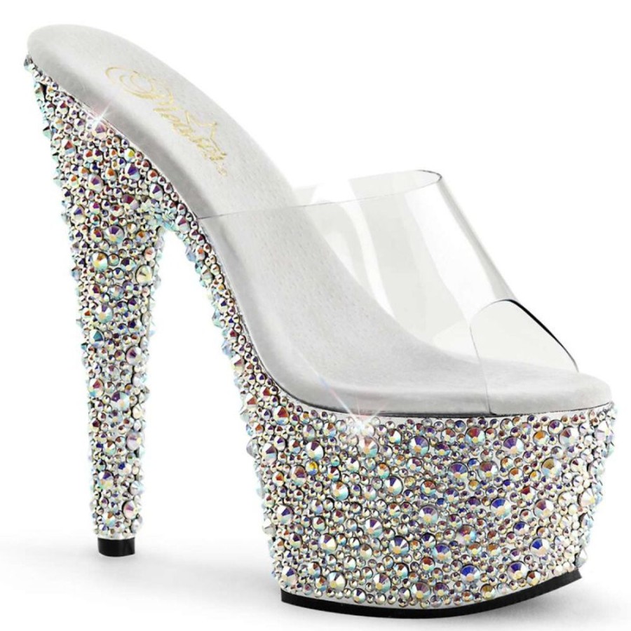 High Heels Pleaser | Pleaser Pantolette Bejeweled-701Ms Transparent Silber Strass