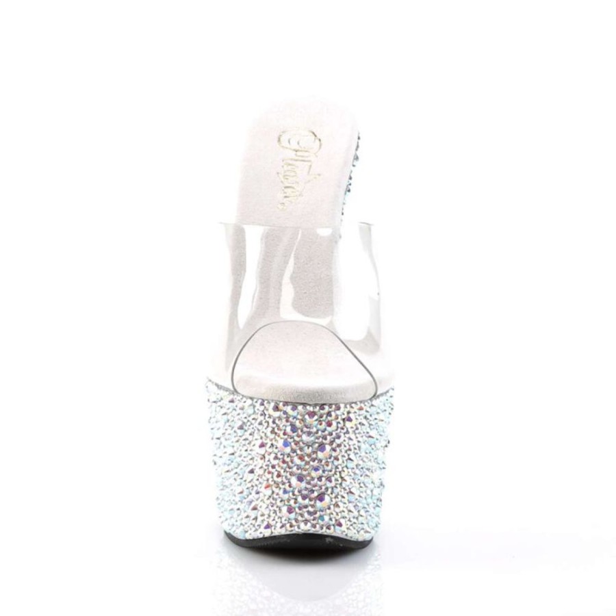 High Heels Pleaser | Pleaser Pantolette Bejeweled-701Ms Transparent Silber Strass