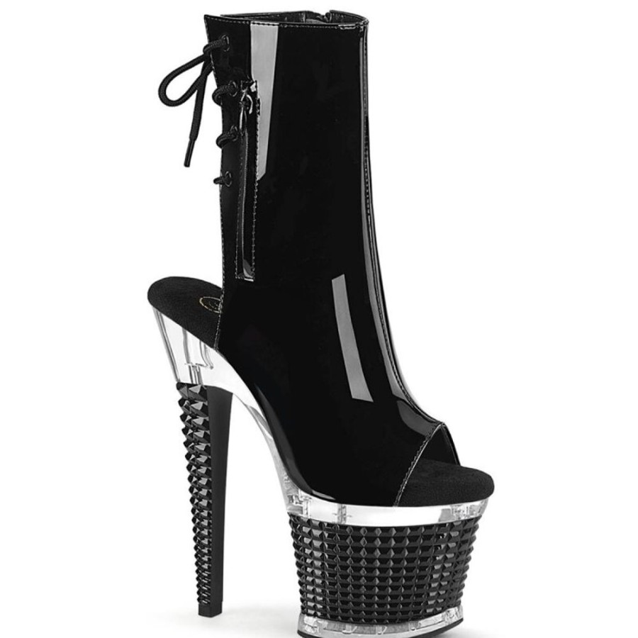 High Heels Pleaser | Pleaser Spectator-1018 Plateau Stiefeletten Lack Schwarz