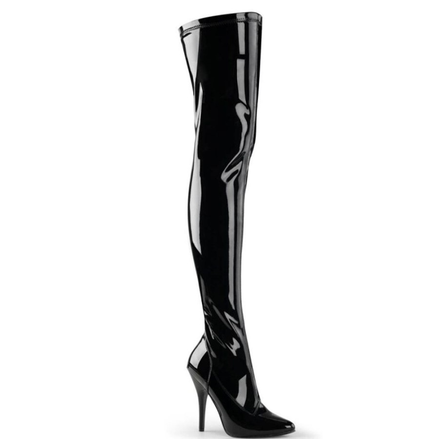 High Heels Pleaser | Pleaser Seduce-3000 Overknee Stiefel Lack Schwarz