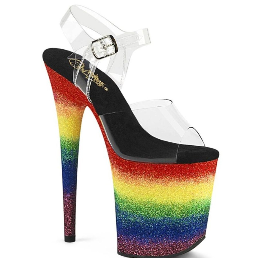 High Heels Pleaser | Pleaser Flamingo-808Rg-04 Plateau Sandaletten Glitter Transparent Bunt