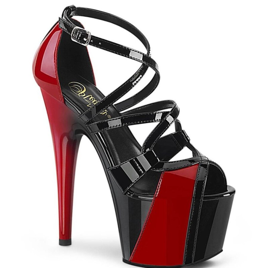 High Heels Pleaser | Pleaser Adore-764 Plateau Sandaletten Lack Schwarz Rot