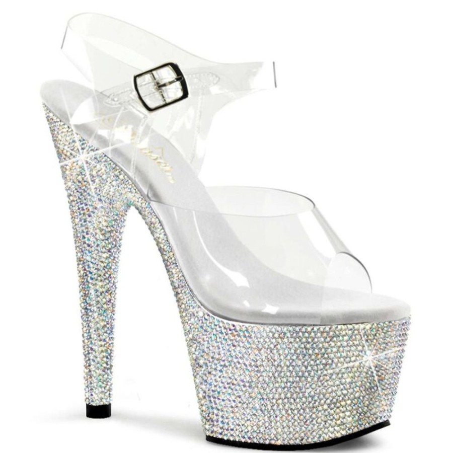 High Heels Pleaser | Pleaser Sandalette Bejeweled-708Dm Transparent Silber Strass