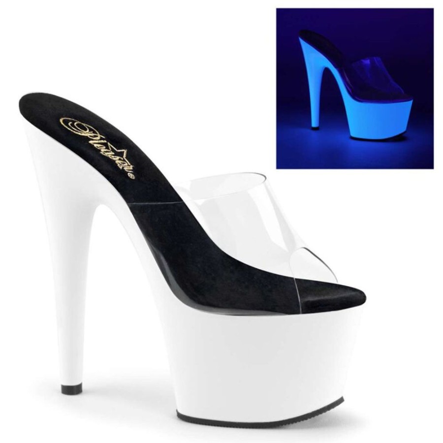 High Heels Pleaser | Pleaser Pantolette Adore-701Uv Transparent Neon-Weis