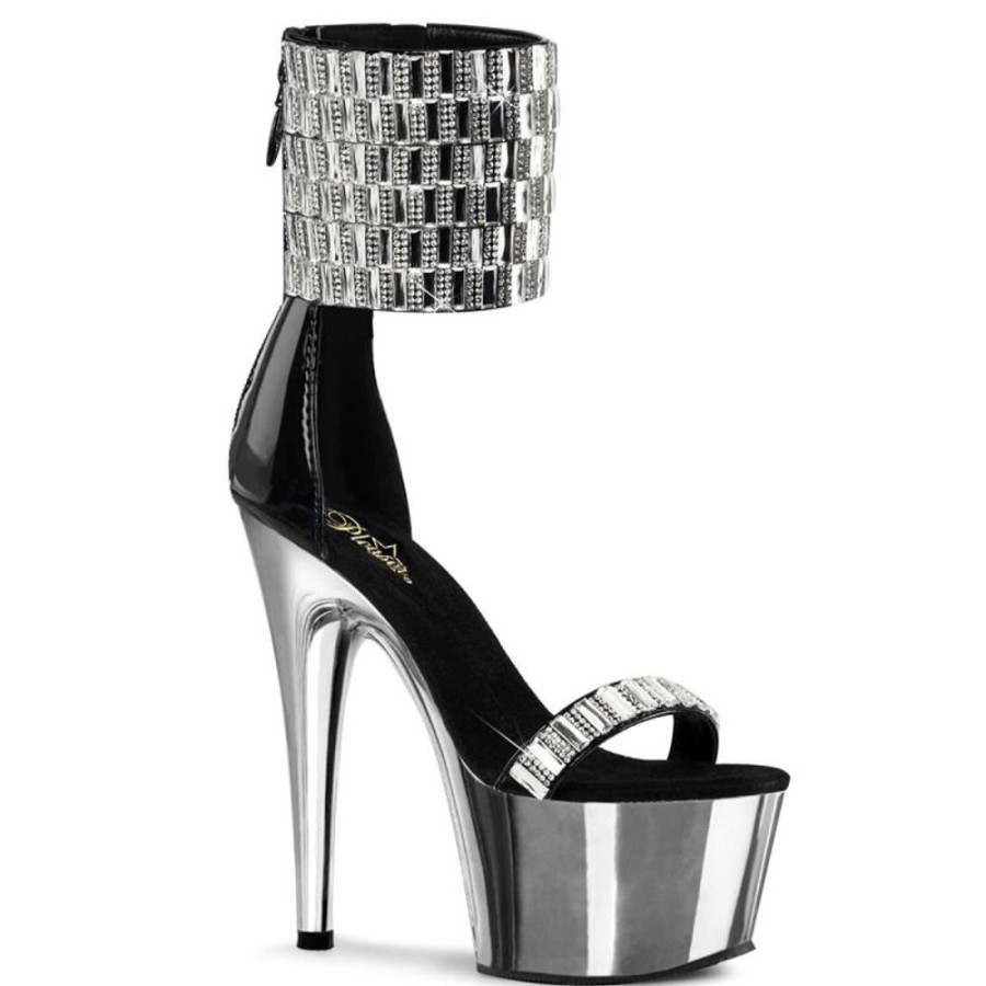 High Heels Pleaser | Pleaser Sandalette Adore-789Rs Schwarz Siber Chrom