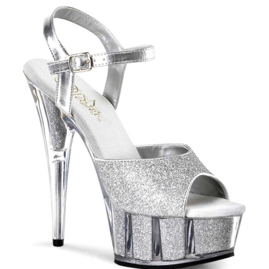 High Heels Pleaser | Pleaser Sandalette Delight-609-5G Silber Glitter