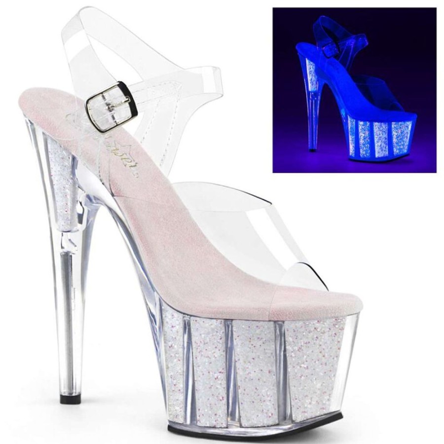 High Heels Pleaser | Pleaser Sandalette Adore-708Uvg Transparent Neon-Silber