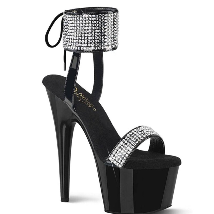 High Heels Pleaser | Pleaser Adore-770 Plateau Sandaletten Lack Strass Schwarz