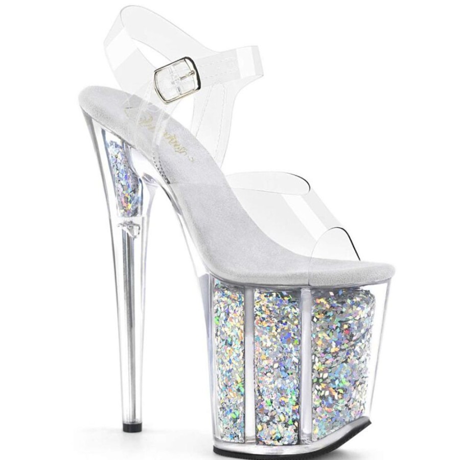 High Heels Pleaser | Pleaser Sandalette Flamingo-808Gf Transparent Silber Multi Glitter