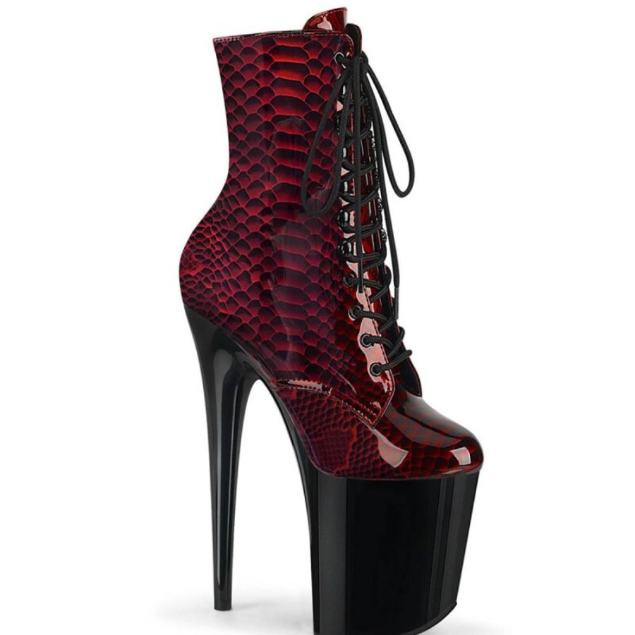 High Heels Pleaser | Pleaser Flamingo-1020Sp Plateau Stiefeletten Lack Snake Rot