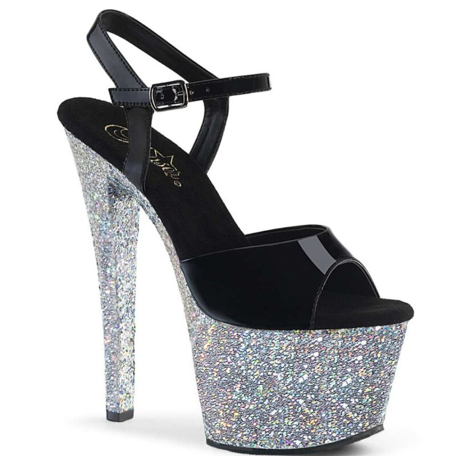 High Heels Pleaser | Pleaser Sandalette Sky-309Lg Schwarz Silber Multi Glitter