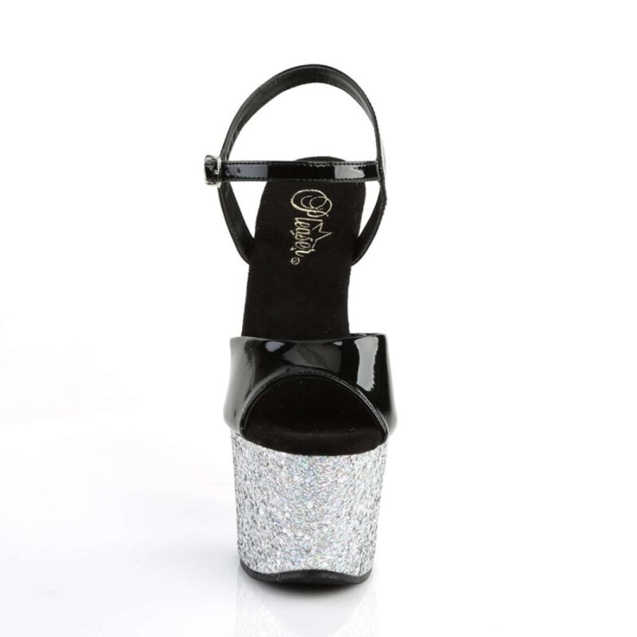 High Heels Pleaser | Pleaser Sandalette Sky-309Lg Schwarz Silber Multi Glitter