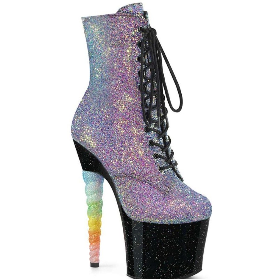 High Heels Pleaser | Pleaser Stiefelette Unicorn-1020G Lila-Blau Multi Glitter