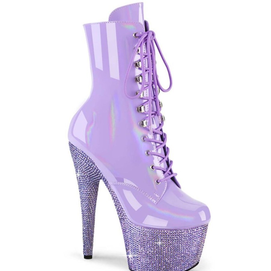 High Heels Pleaser | Pleaser Bejeweled-1020-7 Plateau Stiefeletten Holo Strass Lila