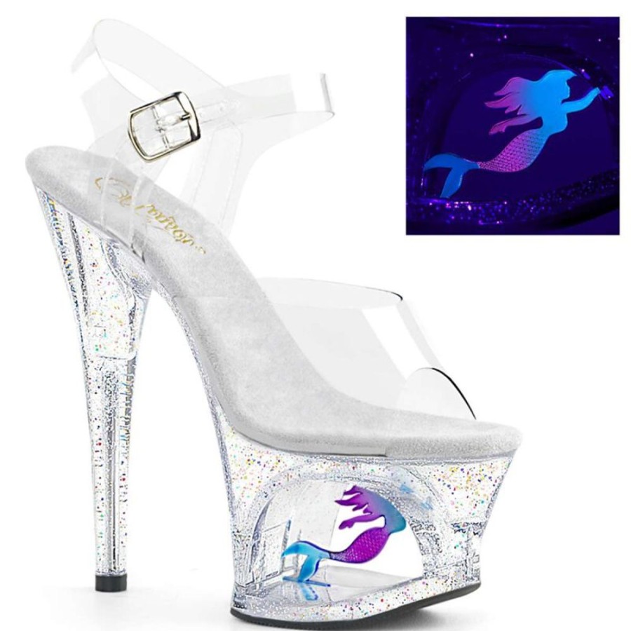 High Heels Pleaser | Pleaser Sandalette Moon-708Mer Transparent Silber