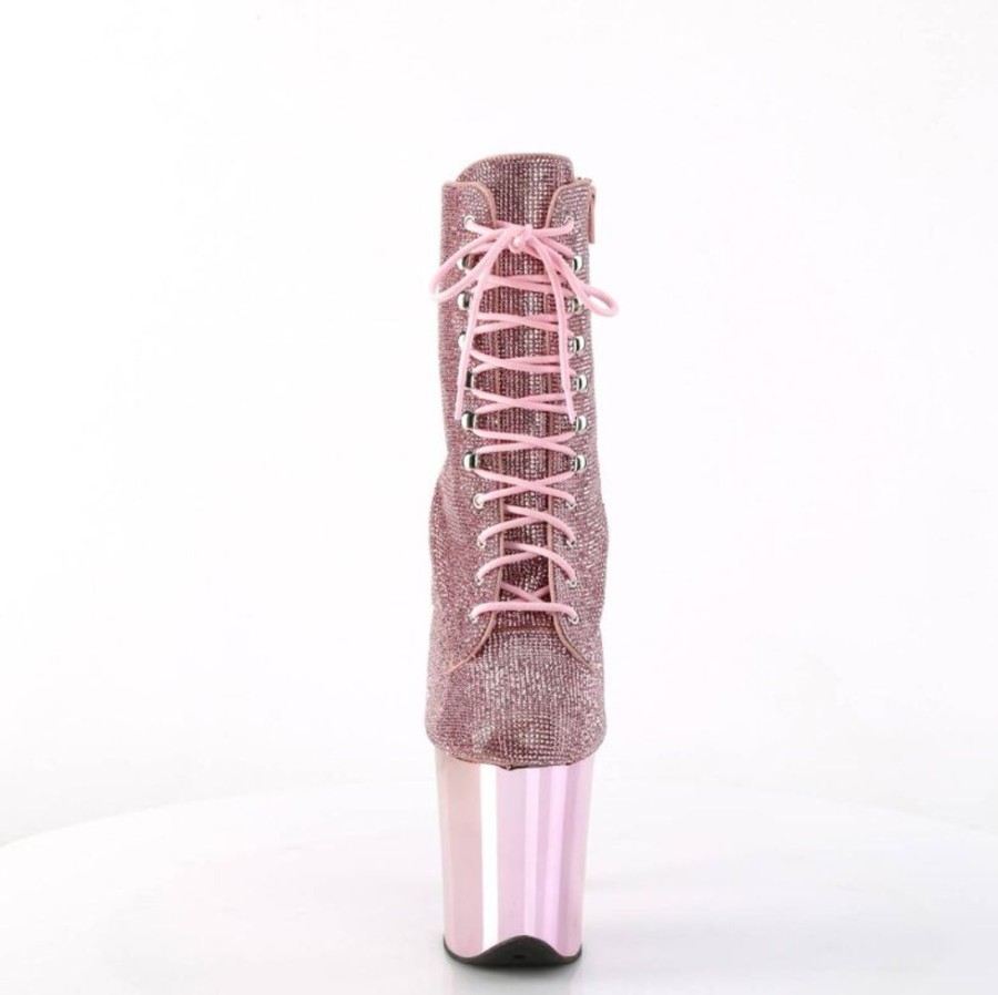 High Heels Pleaser | Pleaser Flamingo-1020Chrs Plateau Stiefeletten Strass Chrom Rosa