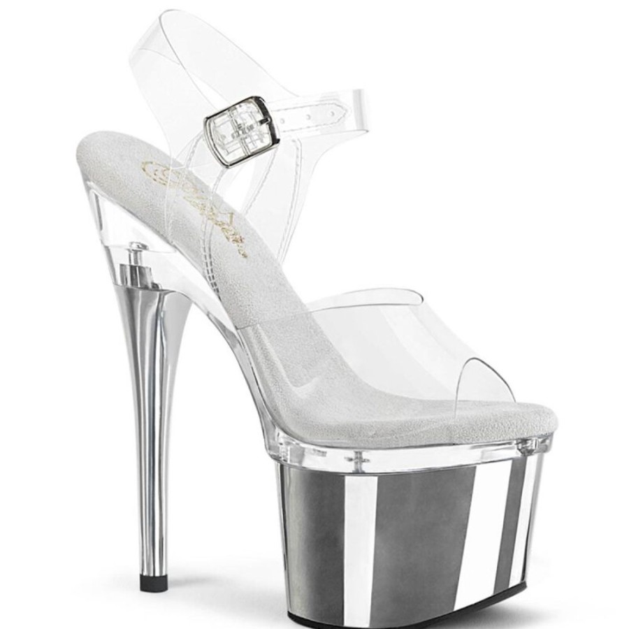 High Heels Pleaser | Pleaser Esteem-708 Plateau Sandaletten Chrom Silber