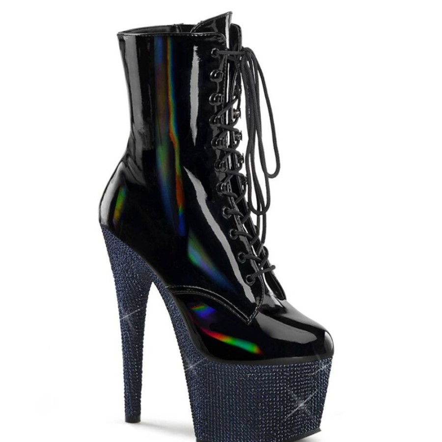 High Heels Pleaser | Pleaser Bejeweled-1020-7 Plateau Stiefeletten Holo Strass Schwarz