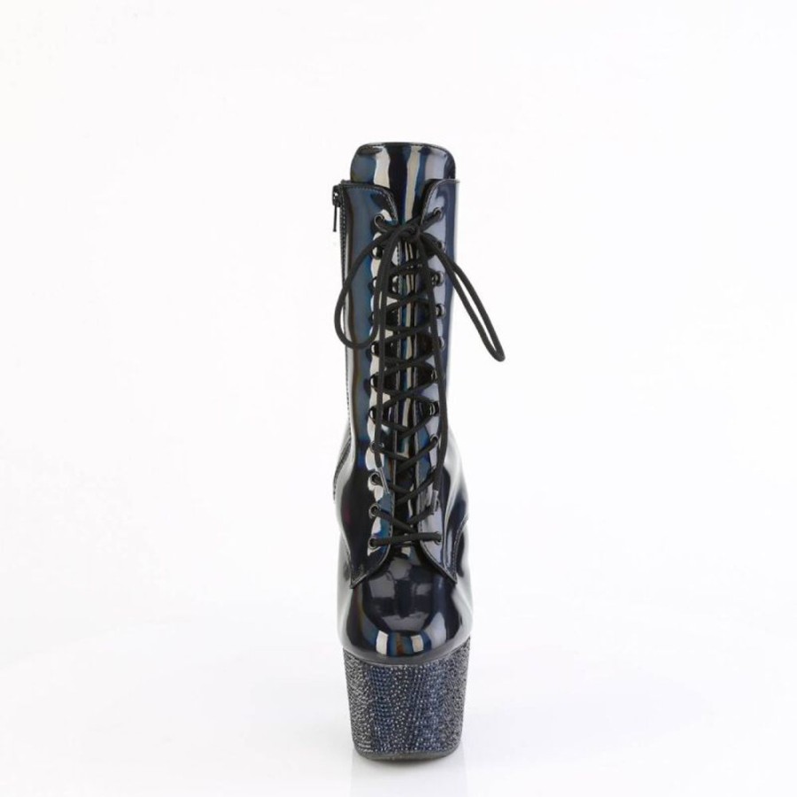 High Heels Pleaser | Pleaser Bejeweled-1020-7 Plateau Stiefeletten Holo Strass Schwarz