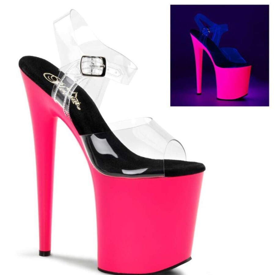 High Heels Pleaser | Pleaser Sandalette Flamingo-808Uv Transparent Neon-Pink