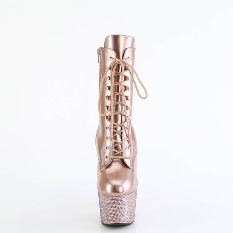 High Heels Pleaser | Pleaser Bejeweled-1020-7 Plateau Stiefeletten Holo Strass Rose-Gold