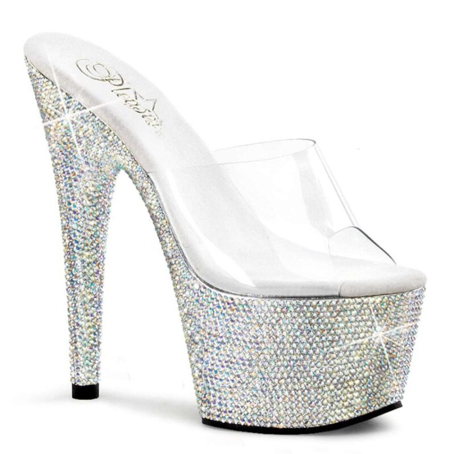 High Heels Pleaser | Pleaser Pantolette Bejeweled-701Dm Transparent Silber Strass